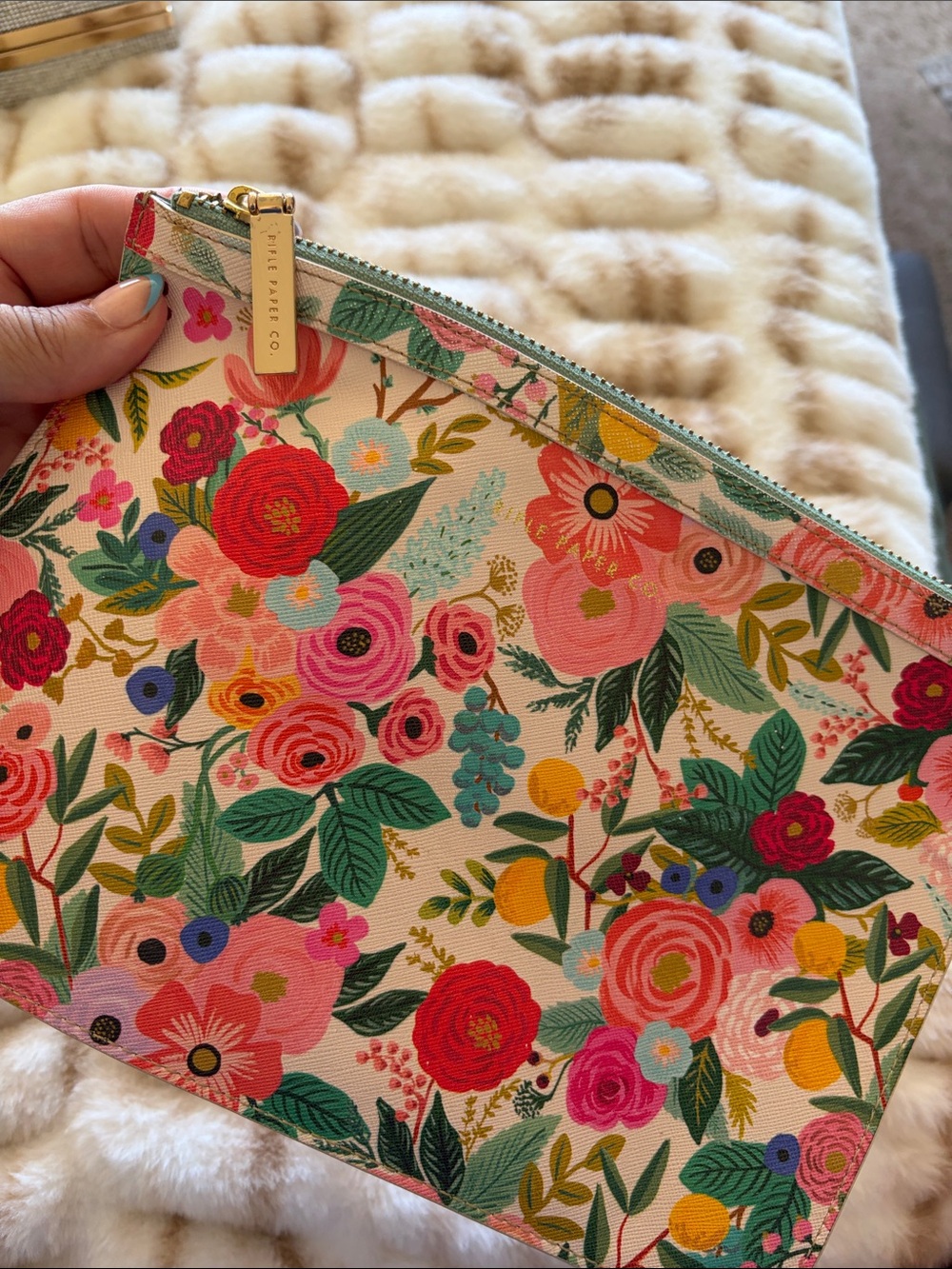 Rifle Paper Co Floral Large Zip Pouch — Pink, Red, Yellow, Green, Blue Accents